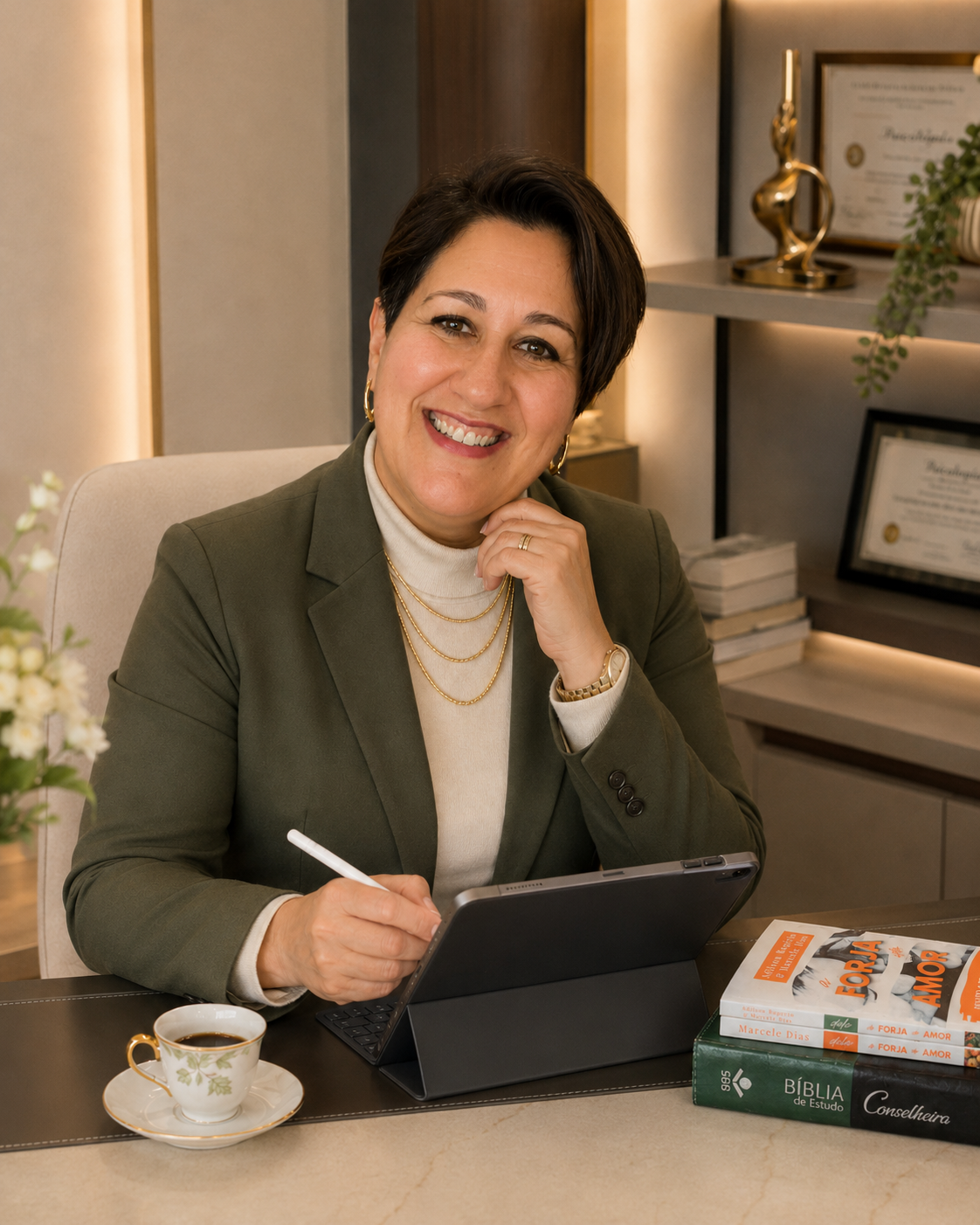 Psi. Marcele Dias em seu escritório